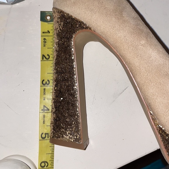 Elle Cream Beige Suede Pump Angle Glitter Heel - Picture 5 of 5